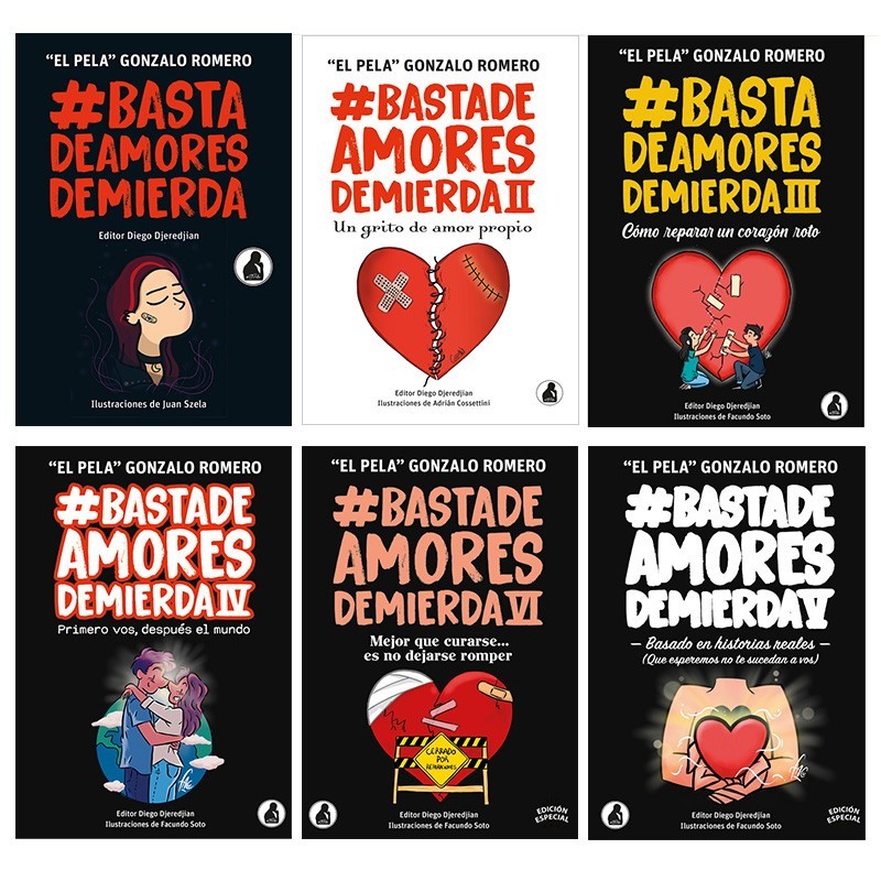 Pack Libros Basta de Amores de Mierda 1, 2 , 3, 4 , 5 y 6 de Gonzalo 'El Pela' Romero